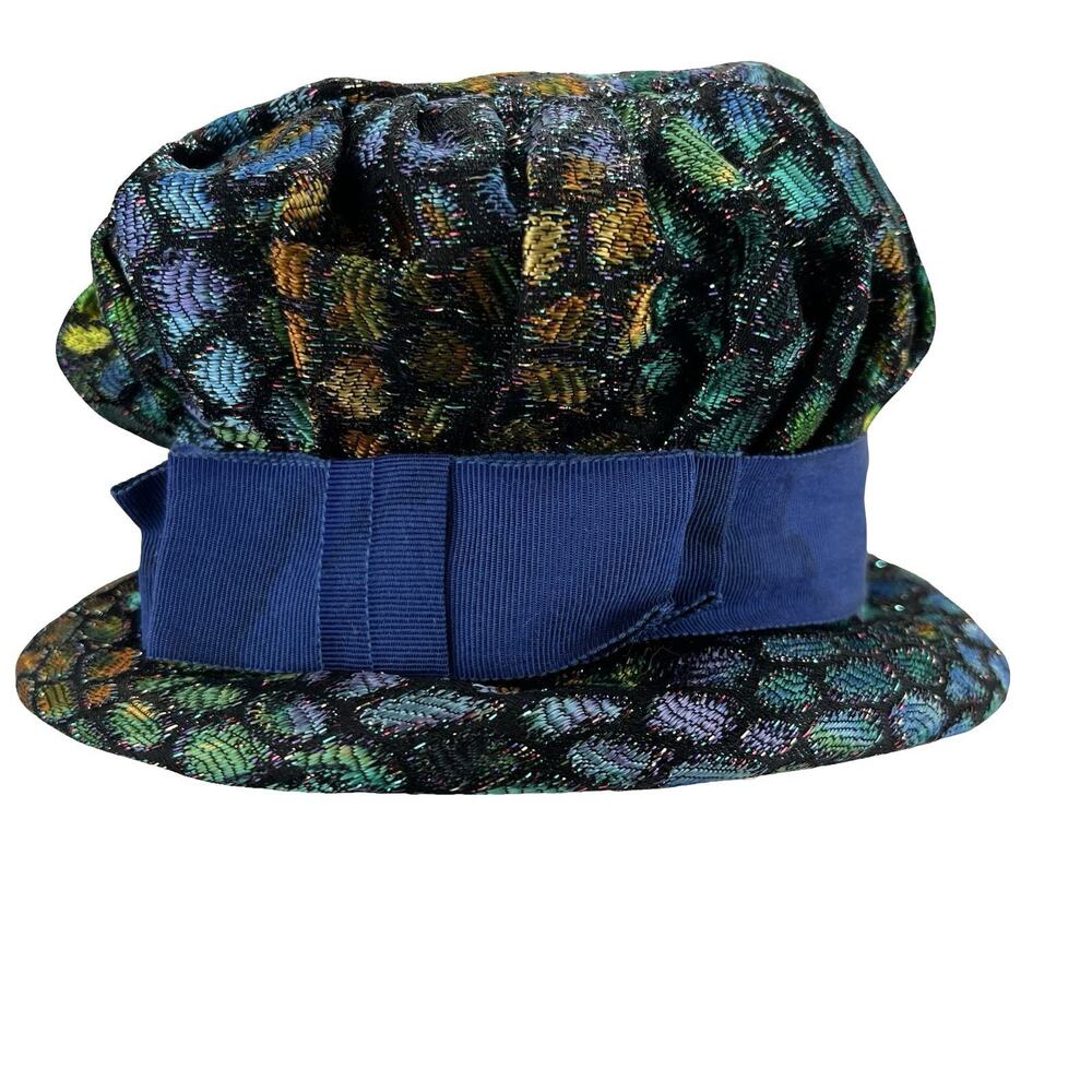 Vintage ILGWU Union-Made Woven Pillbox Hat – Multicolor Peacock Threads USA